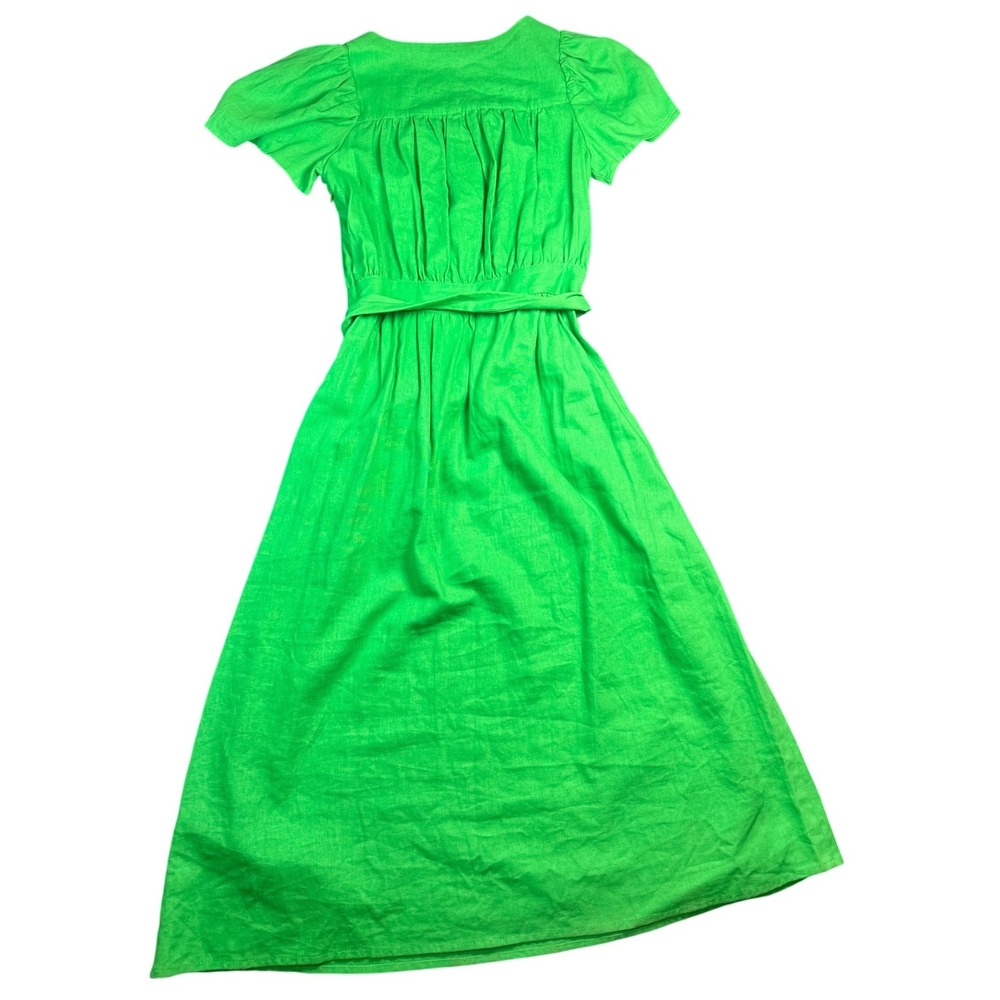 Who What Wear Kelly Green Midi Dress XS Puff Sleeve Tie Waist Square Neck NWT - Picture 8 of 10
